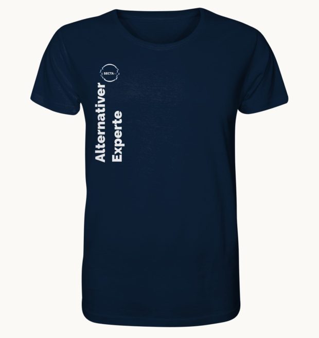 "Alternativer Experte" als T-Shirt-Motiv mit weißem Text auf dunkelblauen Hintergrund.