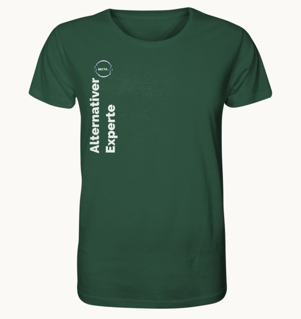 Das grüne T-Shirt mit dem Motiv "Alternativer Experte" gehört zum Projekt "secta.fm".