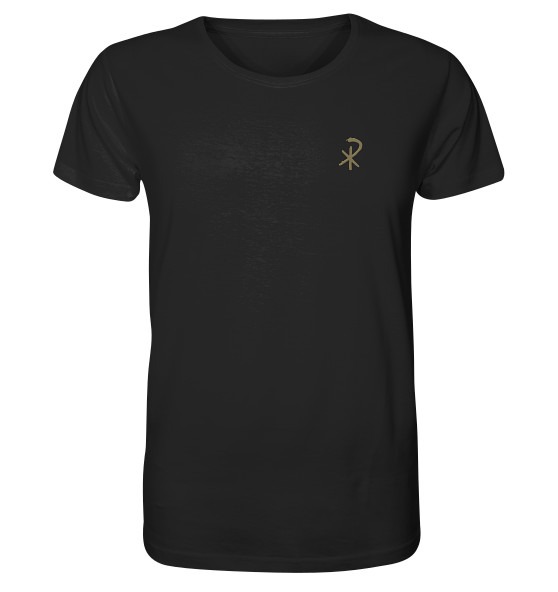 Das schwarze T-Shirt von Chi Rho besteht aus 100 % Baumwolle.